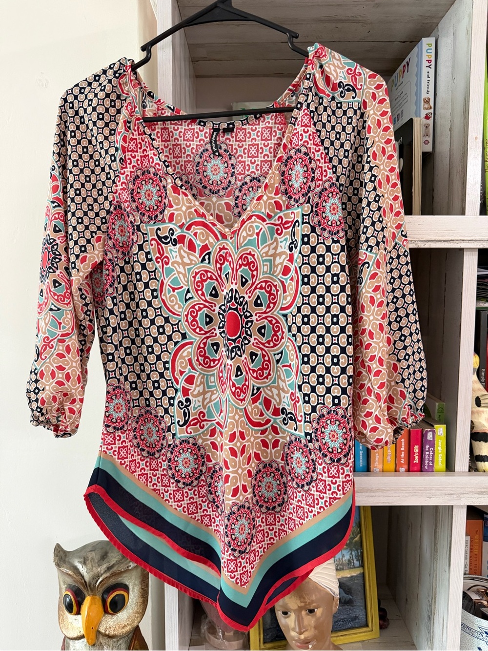 HeartSoul Pink Multi Boho Medallion V-Neck Tunic size S